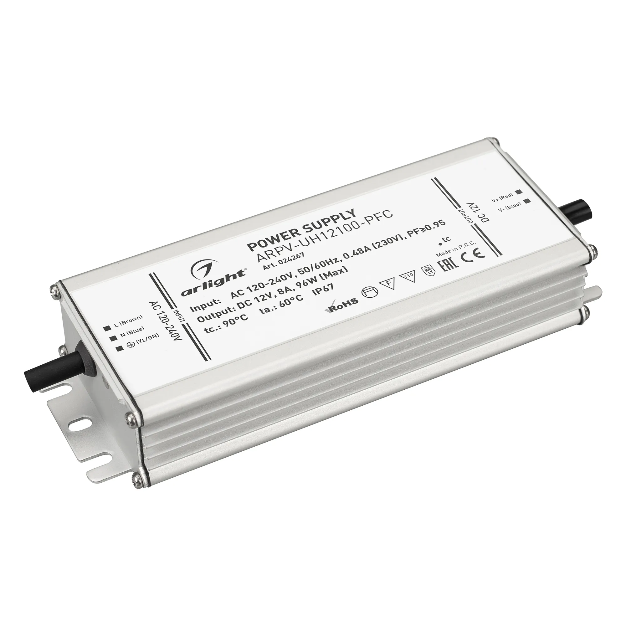 Блок питания ARPV-UH12100-PFC (12V, 8.0A, 96W) (Arlight, IP67 Металл, 7 лет) - изображение товара