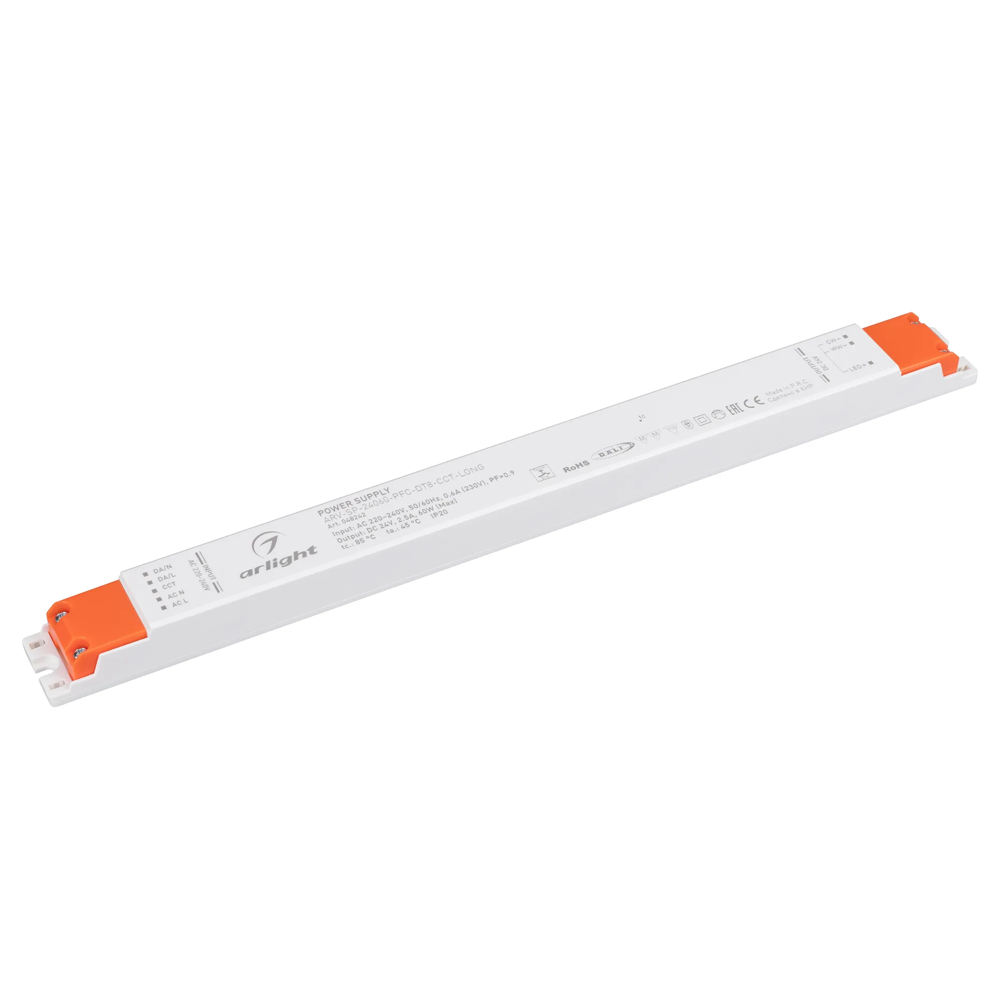 Блок питания ARV-SP-24060-PFC-DT8-CCT-LONG (24V, 2.5A, 60W) (Arlight, IP20 Пластик, 5 лет) - изображение товара
